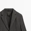 Blazer de mezcla de lana con diseño en espiga Blazer de mezcla de lana con diseño en espiga