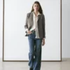 Blazer de mezcla de lana con efecto moteado Blazer de mezcla de lana con efecto moteado