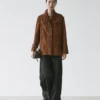 Blazer de piel de ante con bolsillos