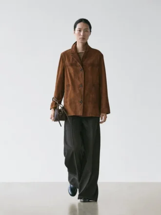 Blazer de piel de ante con bolsillos