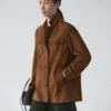 Blazer de piel de ante con bolsillos