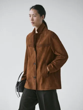 Blazer de piel de ante con bolsillos