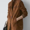 Blazer de piel de ante con bolsillos