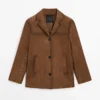 Blazer de piel de ante con bolsillos