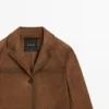 Blazer de piel de ante con bolsillos