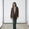 Blazer de piel de ante con cuello de solapas