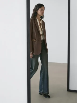 Blazer de piel de ante con cuello de solapas