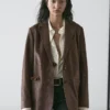Blazer de piel de ante con cuello de solapas
