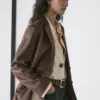 Blazer de piel de ante con cuello de solapas