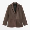 Blazer de piel de ante con cuello de solapas