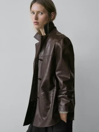 Blazer de piel napa con botones