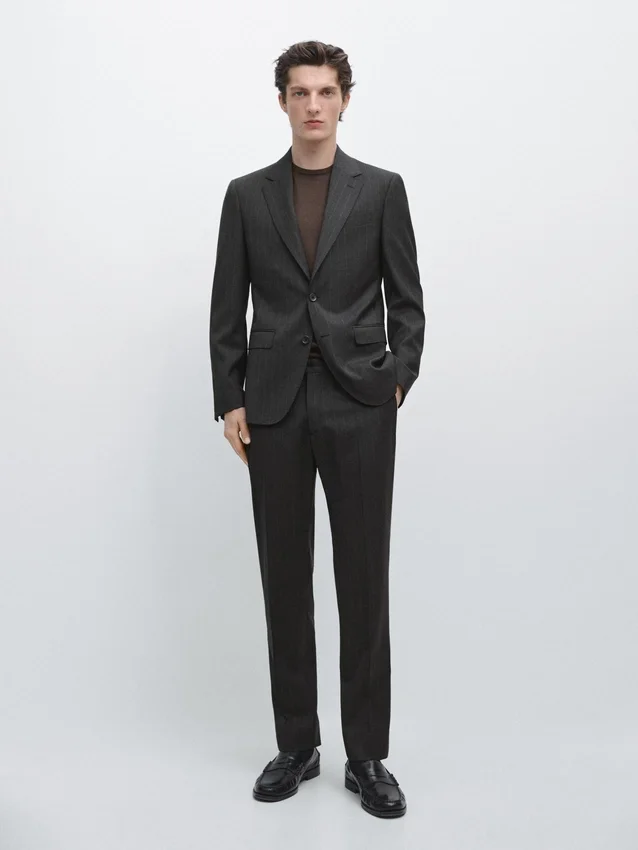Blazer de traje de lana fresca a rayas Blazer de traje de lana fresca a rayas