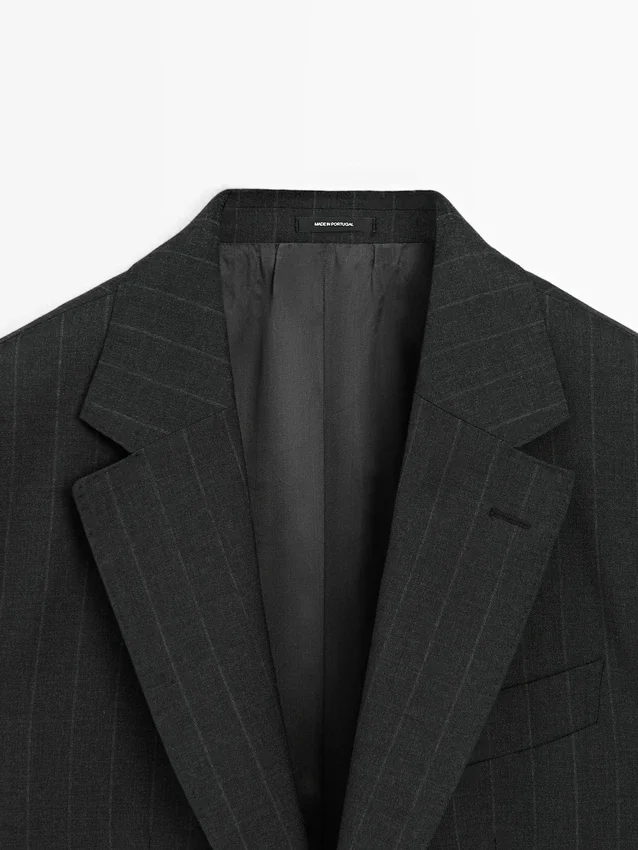 Blazer de traje de lana fresca a rayas Blazer de traje de lana fresca a rayas