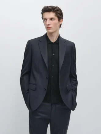 Blazer de traje de lana fresca a rayas