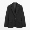Blazer de traje de lana fresca a rayas Blazer de traje de lana fresca a rayas