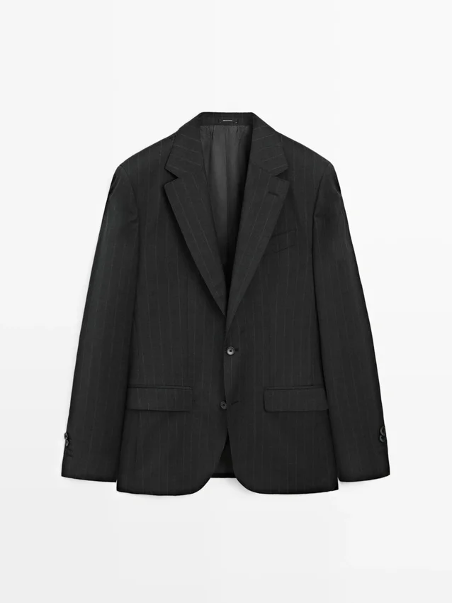 Blazer de traje de lana fresca a rayas Blazer de traje de lana fresca a rayas