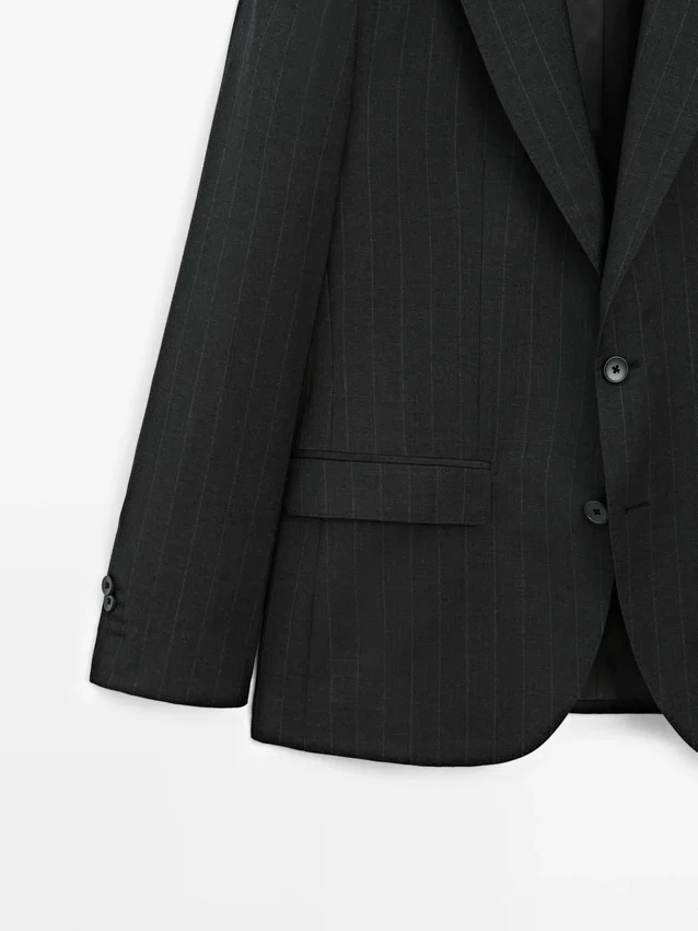 Blazer de traje de lana fresca a rayas Blazer de traje de lana fresca a rayas