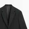 Blazer de traje de lana fresca a rayas Blazer de traje de lana fresca a rayas
