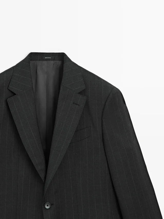 Blazer de traje de lana fresca a rayas Blazer de traje de lana fresca a rayas