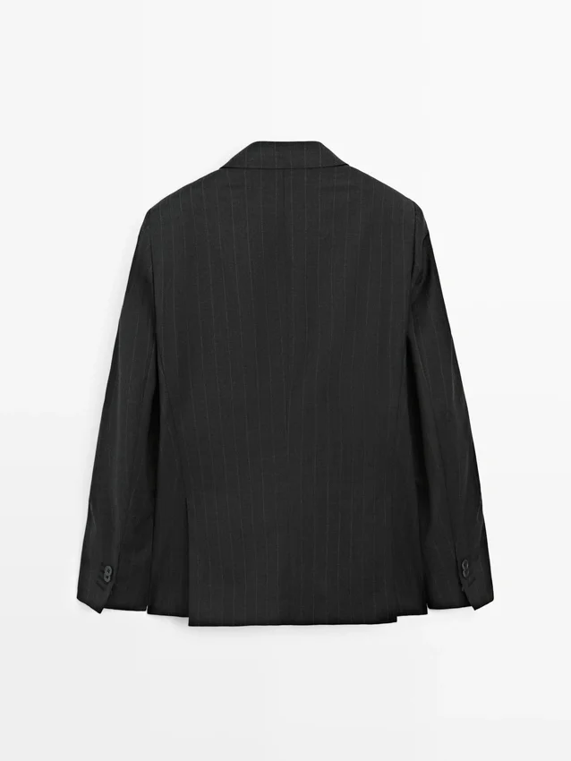 Blazer de traje de lana fresca a rayas Blazer de traje de lana fresca a rayas