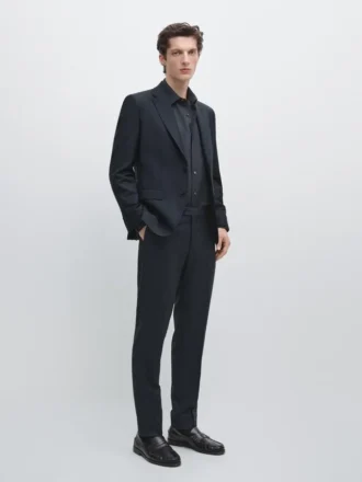 Blazer de traje de lana fresca con microtextura