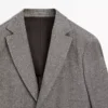 Blazer entallado de mezcla de lino con diseño en espiga Blazer entallado de mezcla de lino con diseño en espiga