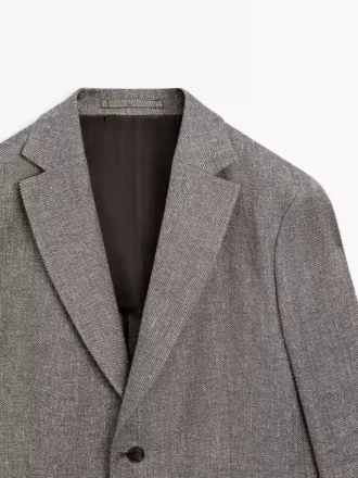 Blazer entallado de mezcla de lino con diseño en espiga