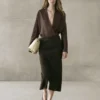 Blusa cruzada de lino holgada y fluida Blusa cruzada de lino holgada y fluida