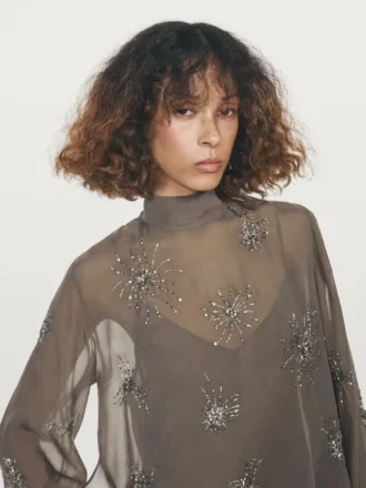 Blusa semitransparente bordada