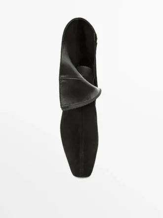 Botines de cuña de piel serrada Botines de cuña de piel serrada