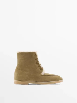 Botines planos de piel con forro Botines planos de piel con forro
