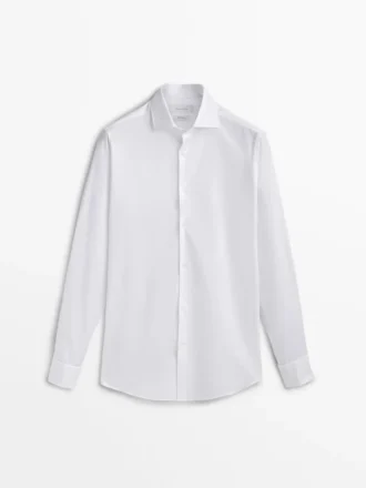 Camisa de algodón de corte ajustado con puños dobles