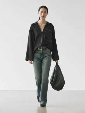 Camisa holgada de mezcla de lana con detalle de bolsillo