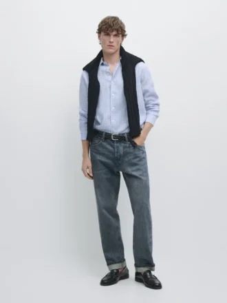 Camisas de lino a rayas de corte regular