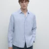Camisas de lino a rayas de corte regular Camisas de lino a rayas de corte regular