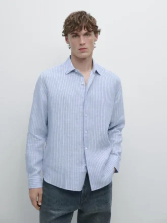 Camisas de lino a rayas de corte regular