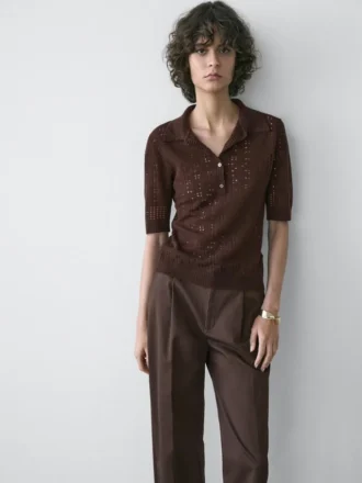 Camisas de punto de mezcla de lana de manga corta