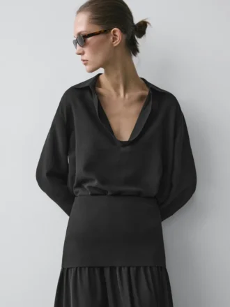 Camisas fluidas de mezcla de algodón con cuello en V