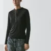 Camiseta de cuello Henley de mezcla de lana Camiseta de cuello Henley de mezcla de lana