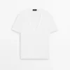 Camiseta de lino con cuello en V Camiseta de lino con cuello en V