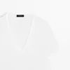 Camiseta de lino con cuello en V Camiseta de lino con cuello en V