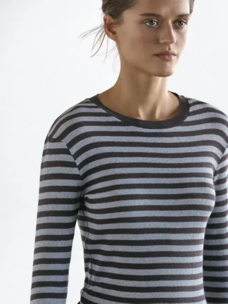 Camiseta de manga larga a rayas de mezcla de algodón