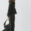 Capa de punto de mezcla de lana con flecos Capa de punto de mezcla de lana con flecos