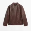 Chaqueta bomber asimétrica de piel napa