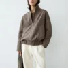 Chaqueta bomber de lino jaspeado con bufanda Chaqueta bomber de lino jaspeado con bufanda