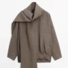 Chaqueta bomber de lino jaspeado con bufanda Chaqueta bomber de lino jaspeado con bufanda