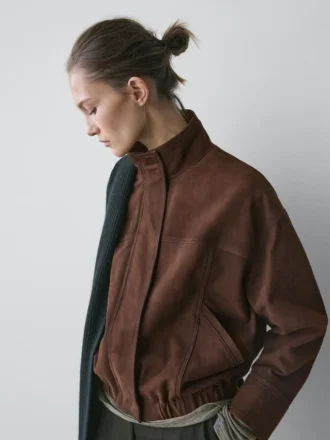 Chaqueta bomber de piel de ante