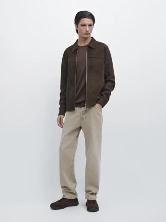 Chaqueta de algodón y cuero en contraste