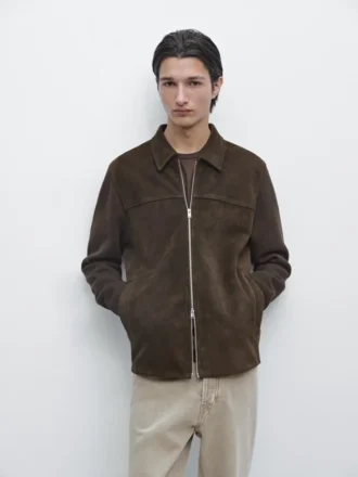 Chaqueta de algodón y cuero en contraste