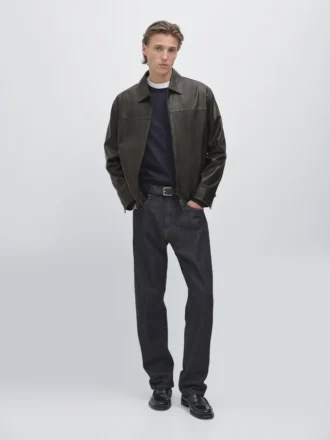 Chaqueta de cuero con efecto desgastado